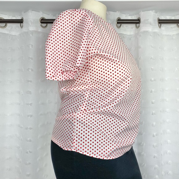 Vintage 80s white & red polka dot top L/XL - Picture 7 of 9